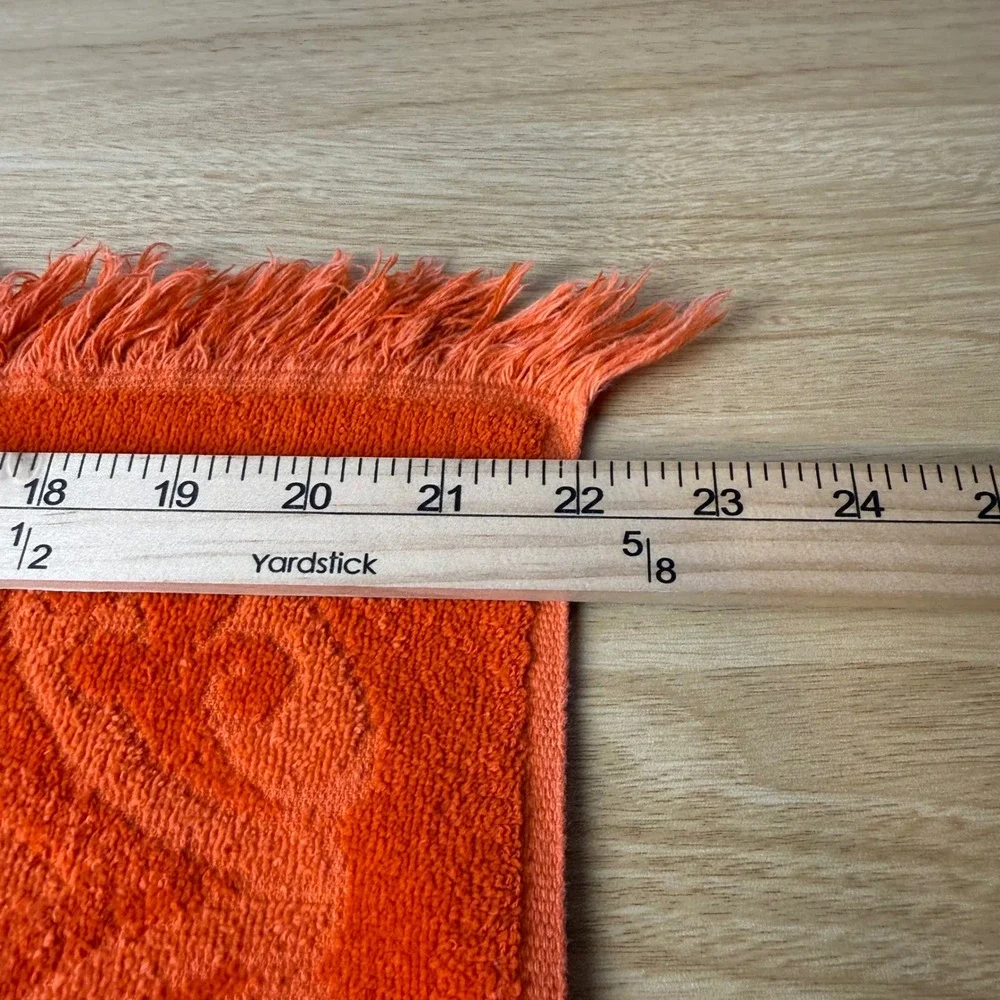 Vintage Fashion Manor Jacquard Damask Bath Towel Orange Fringe Bathroom MCM 1970